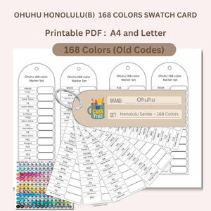Ohuhu Honolulu series 168 Colors with Old codes Swatch Card Template , Alcohol Marker Color Chart, Organized by Shades, Markers Swatch Card