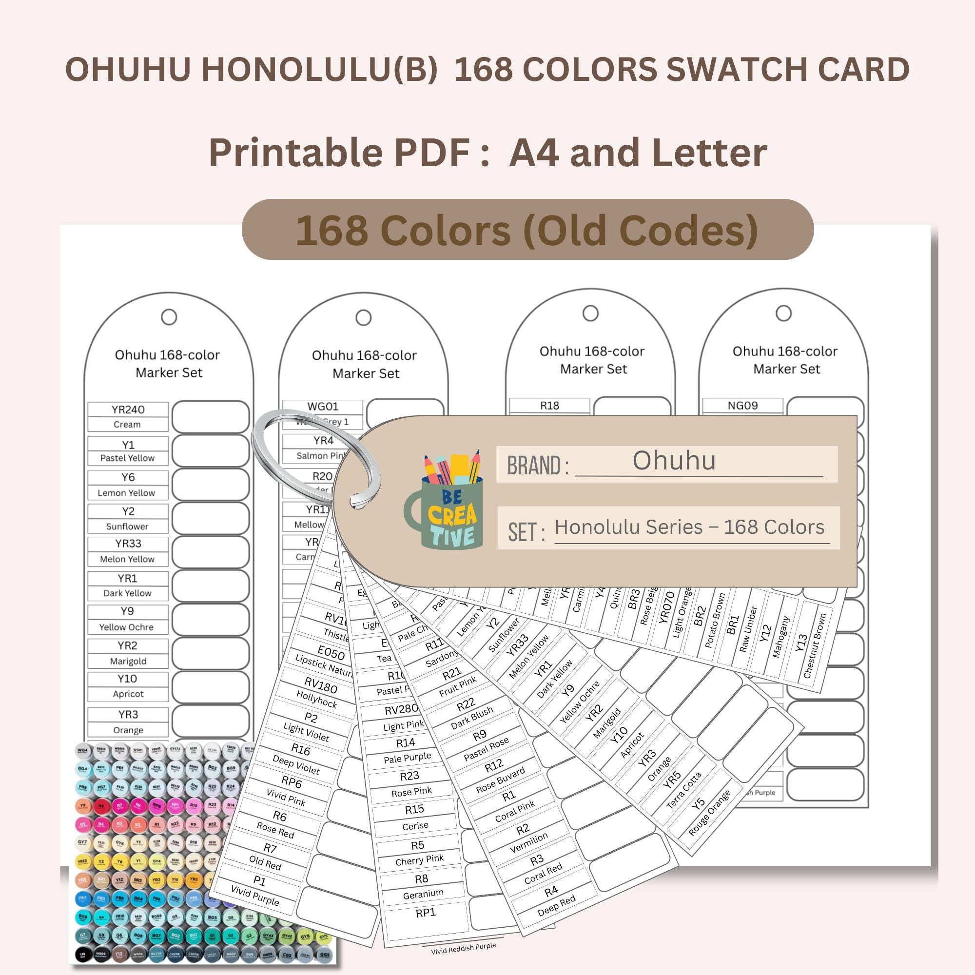 Ohuhu Honolulu 168 Color Swatch Card Template (PDF Download A4/US