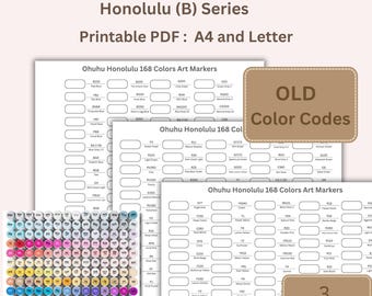 Ohuhu 168 Color Swatch Chart: Honolulu Series (Druckbare PDF A4 / Letter Size