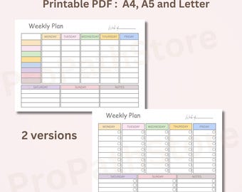 Wochenplaner Printable: Bunte undatierte Wochenübersicht (A4/A5/Letter PDF)