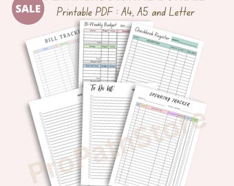 Druckbares Planer-Bundle | Scheckbuch-Register, zweiwöchentliches Budget, Rechnungs- und Ausgabentracker | To Do Liste | A4 A5 Letter PDF
