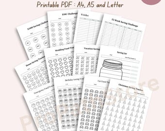 Druckbare Spar-Challenge | Ersparnisse-Tracker-Set, 52-Wochen-Challenge, sinkende Gelder | A4 A5 Letter PDF