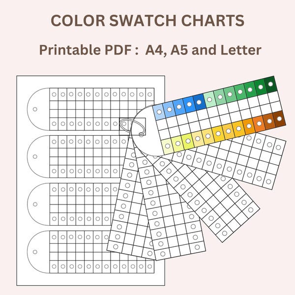 Alcohol Marker Swatch Cards PDF — 20 Colors per Card, Keyring-Ready, A4 / A5 / US Letter