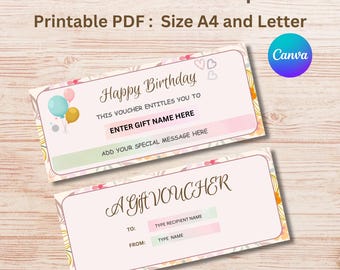 Bearbeitbare Geschenkgutscheinvorlage: Canva druckbarer PDF-Gutschein