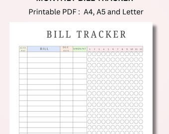 Seguimiento de facturas mensuales imprimible: Lista de verificación de pagos (PDF)