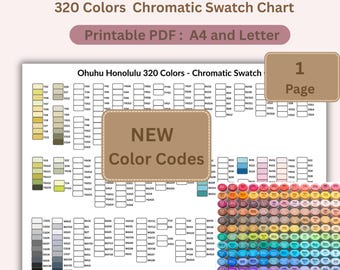 Ohuhu Honolulu 320 Marker Swatch Chart: Farbunterlegtes druckbares PDF