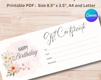 Bearbeitbare Geburtstagsgeschenkzertifikat-Vorlage: Druckbarer Canva-Gutschein