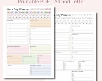 Work Day Planner: Minimalist Daily Organizer (Printable PDF, A4 & Letter)