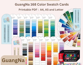 Tarjetas de muestras de marcadores GuangNa 168, tabla de colores acrílicos (A4, A5, Carta PDF)