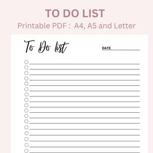 Printable To-Do List, Daily Task Planner, Minimalist To-Do List PDF, To Do List Page, Blank To Do List, To Do List Template, A4, A5, Letter
