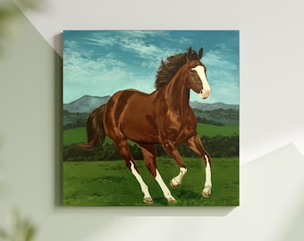 正方形のアクリル絵の具 - 青い馬の肖像画 - Etsy 日本