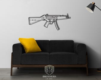 MP5A5 DXF cut file, svg cut file for cricut, dxf files for plasma cnc, laser cut, print, wood wall decor, metal panels, design, art
