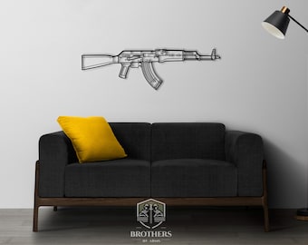 AK 47 DXF cut file, svg cut file for cricut, dxf files for plasma cnc, laser cut, print, wood wall decor, metal panels, design, art
