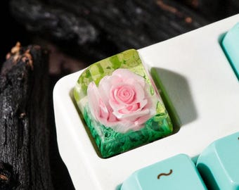 Artisan Rose Resin Keycap – Handmade Red Rose Flower SA Profile Keycap for Cherry MX Mechanical Keyboards, Custom 3D Unique Gift for Gamers