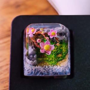 Custom Japanese Style Blossom Flower keycap, spacebar keycap, resin artisan keycap Christmas Gift, pink esc keycap, xda cherry mx keycap