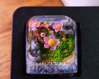 Custom Japanese Style Blossom Flower keycap, spacebar keycap, resin artisan keycap Christmas Gift, pink esc keycap, xda cherry mx keycap