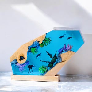Scuba Diver Night Light - Octopus Resin Lamp - Handmade Epoxy Ocean Lamp - Turtle LED Lamp - Unique Christmas Gift - Gift for Him