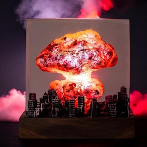 Atomic Bomb Resin Lamp - Mushroom Cloud Night Light - Unique Handmade Lamp - Anniversary Gift - Christmas Gift for Him