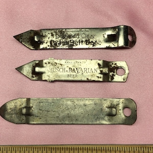 Vintage can openers. 3 different sizrs and 3 beer brands. Diamond Clear, Grain Belt Beer. Busch Bavarian Beer. Coors Beer