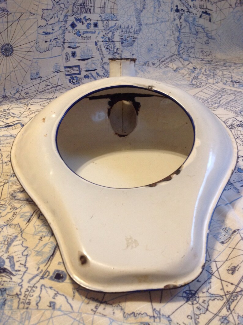 Vintage Metal Enamel Bedpan Blue and White Etsy