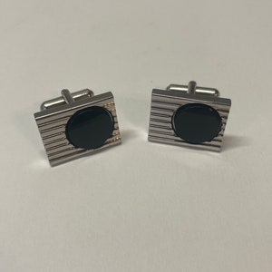 Vintage Stainless Steel Cuff Links w Black Decal