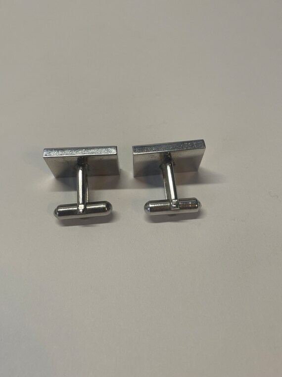 Vintage Stainless Steel Cuff Links w Black Decal - image 2