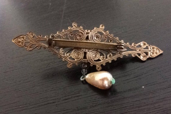 Vintage Copper Pearl Safety Pin Clasp Brooch Pin - image 2