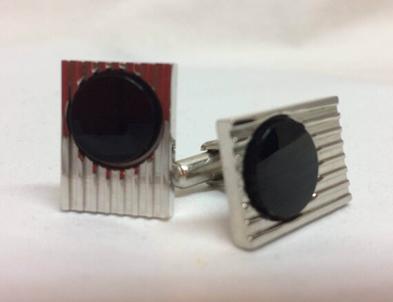 Black and Silver Rectangular Cufflinks Cuff Links… - image 1