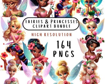 Paquete de imágenes prediseñadas de hadas y princesas: 164 PNG únicos de alta resolución