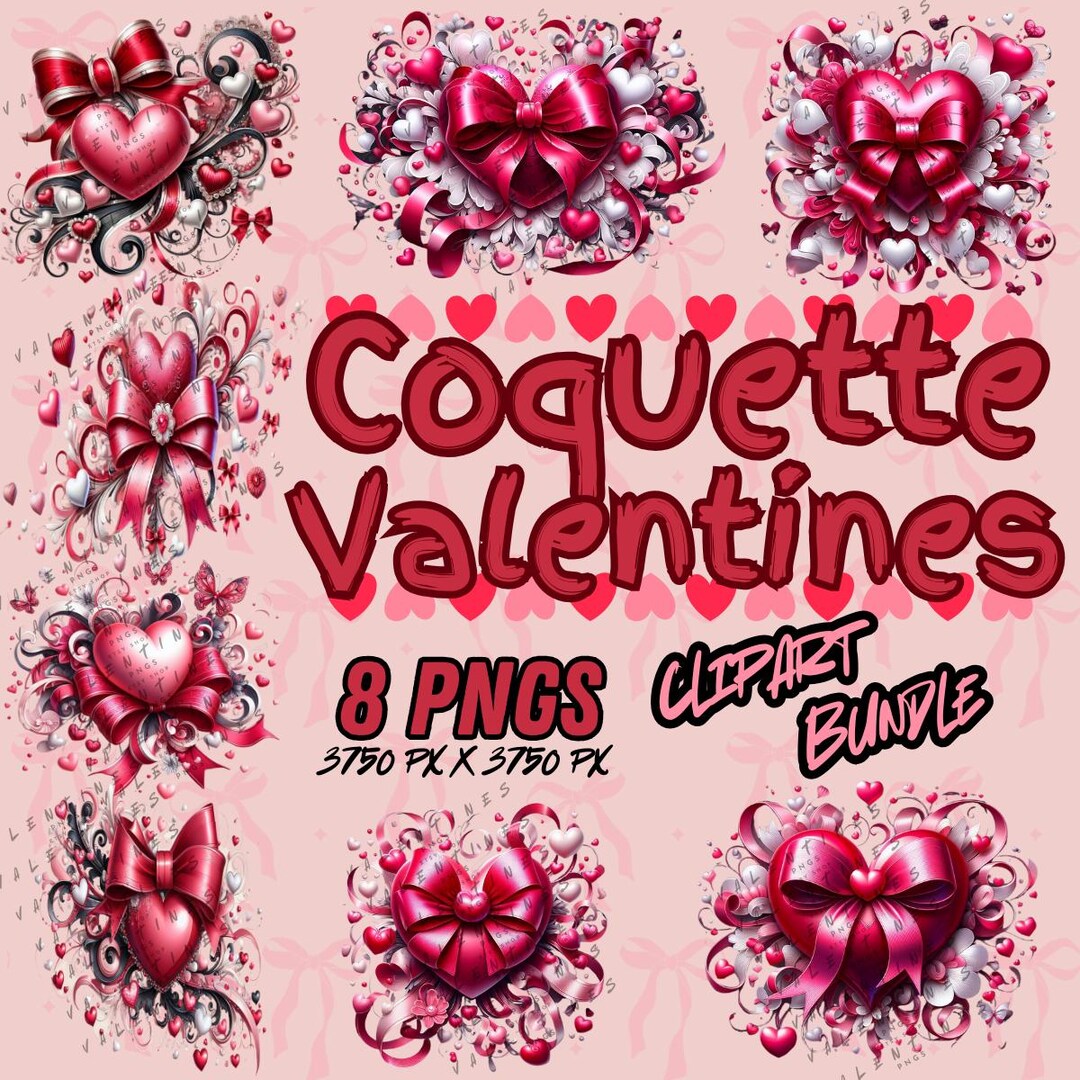Coquette Valentines Clipart Bundle Sublimation 8 PNG Designs for Mugs ...