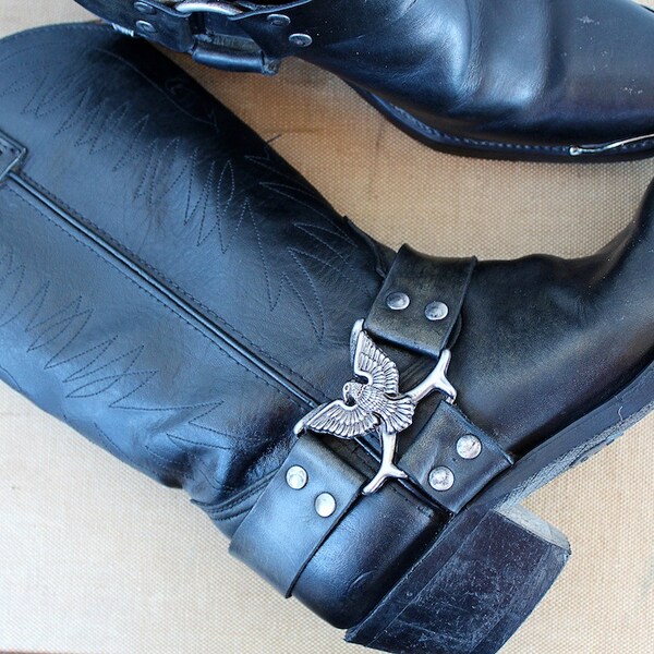 vintage cowboy boots // 80s motorcycle boots with eagle // ride free