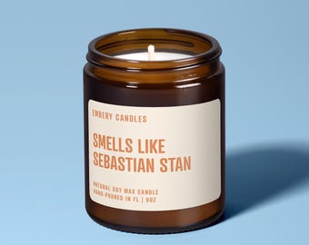 Riecht nach Sebastian Stan | Soja Kerze | Berühmtheit verknallt | Filmliebhaber Kerze | Wohnkultur | Beste Freunde Geschenk