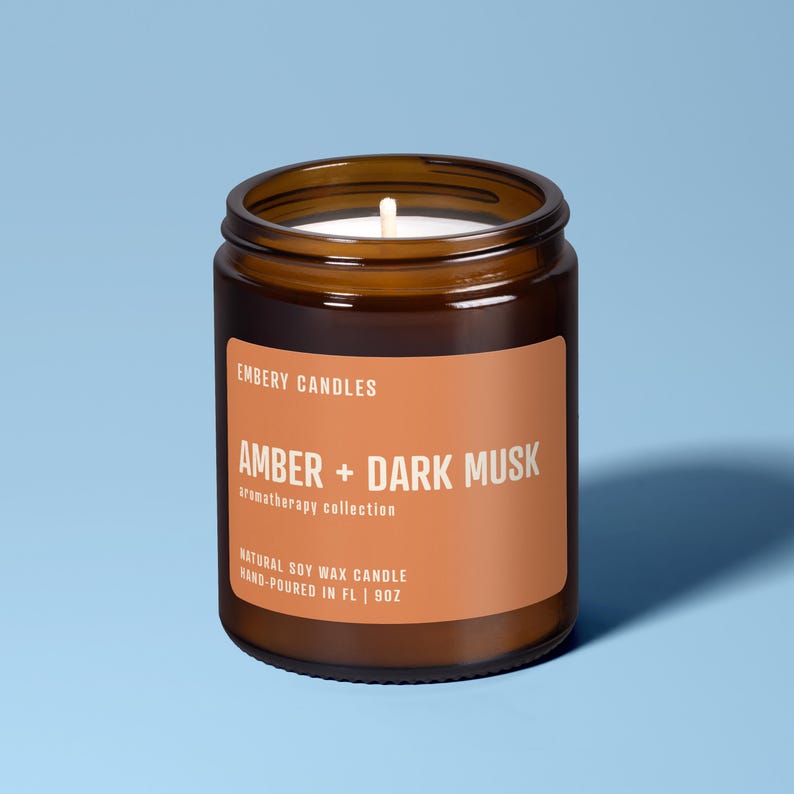 Amber + Dark Musk Aromatherapy Collection Soy Wax Candle - Thumbnail 4