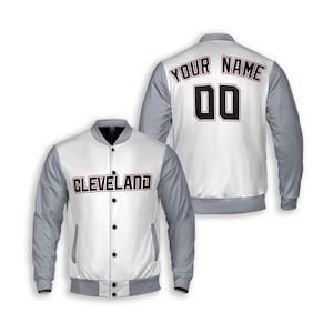 Personalized Cleveland Guardians Varsity Jacket White Gray Road Limited Custom Baseball Sublimation Printing for Toddler, Youth & Adult
