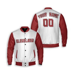 Personalized Cleveland Guardians Varsity Jacket White Red Home Limited Custom Baseball Sublimation Printing for Toddler, Youth & Adult