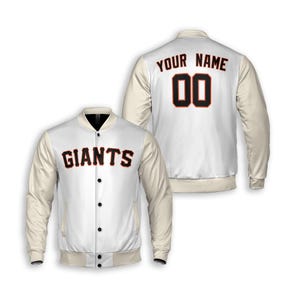 Personalisierte San Francisco Giants Varsity Jacke Weiß Creme Home Player Individuelle Baseball Sublimationsdruck für Kleinkinder, Jugendliche und Erwachsene