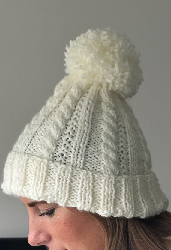 Handmade Wool Cream Knit Beanie Handmade Cream Knit Beanie - Subtle Sparkle Wool Blend  main image 2