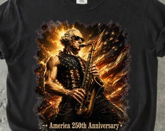 Comfort Colors George Washington Saxophone Shirt, America 250th Anniversary Tee, Funny Patriotic Rock Jazz Gift