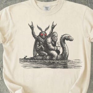 Mothman Shirt, Bigfoot Tshirt, Linocut Cryptid Comfort Colors Tee, Loch Ness Monster Shirt, Supernatural Graphic Tee