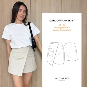 Patrón de costura para falda cruzada estilo cargo / PDF imprimible / Tallas XS–XL / Patrón de Octopussy Studio