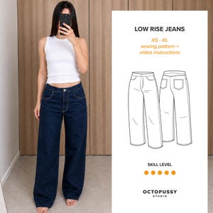 Low Rise Jeans Sewing Pattern | Printable PDF | Sizes XS–XL | Octopussy Studio Pattern