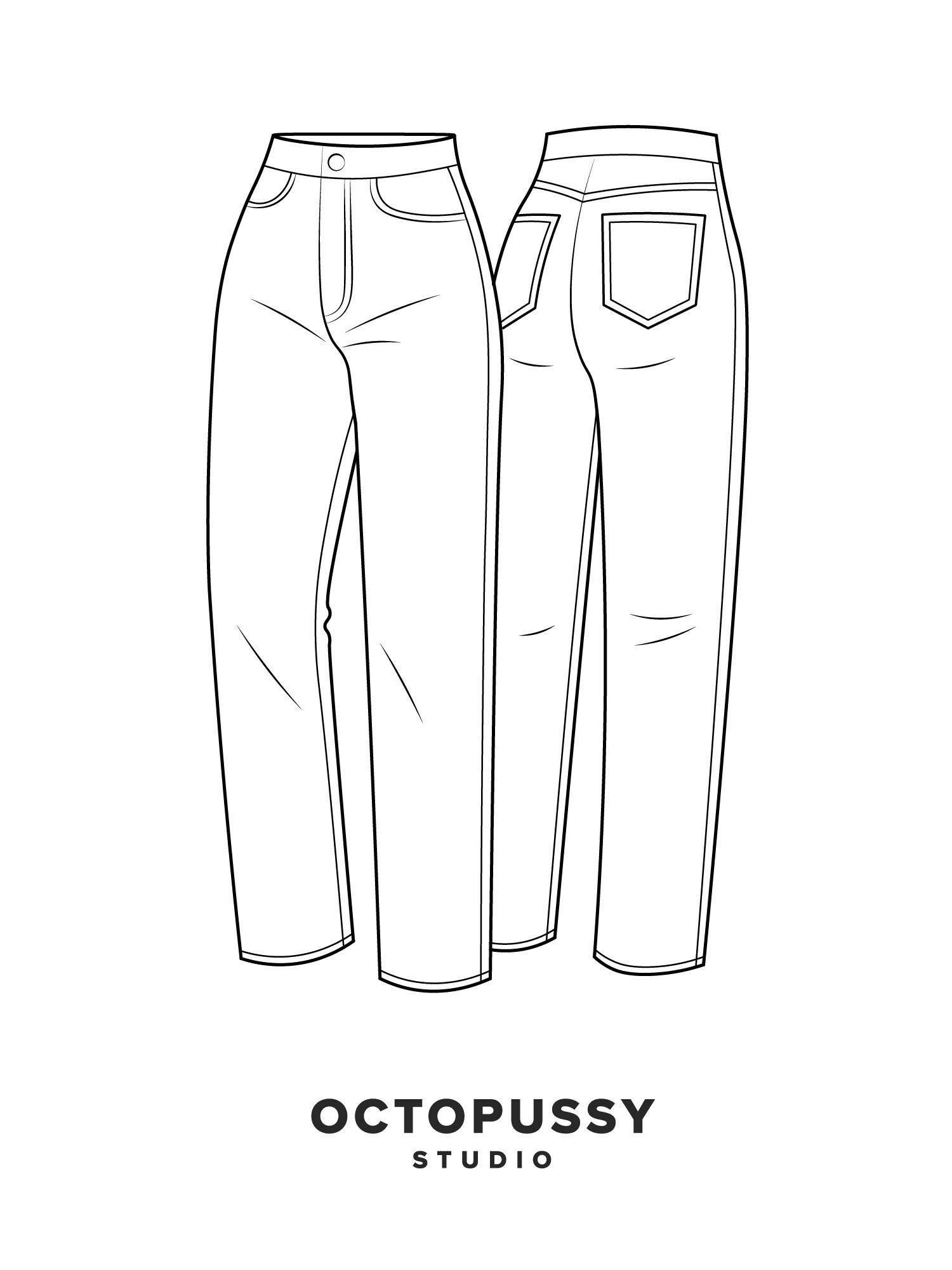 Printable Rib Jeans Mom Jeans Sewing Pattern | Printable PDF | Sizes XS–XL | Octopussy ...