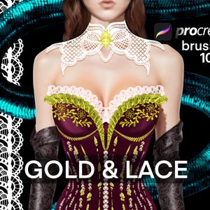 Procreate Lace Brushes, Gold Textures, Fashion Design (100+)