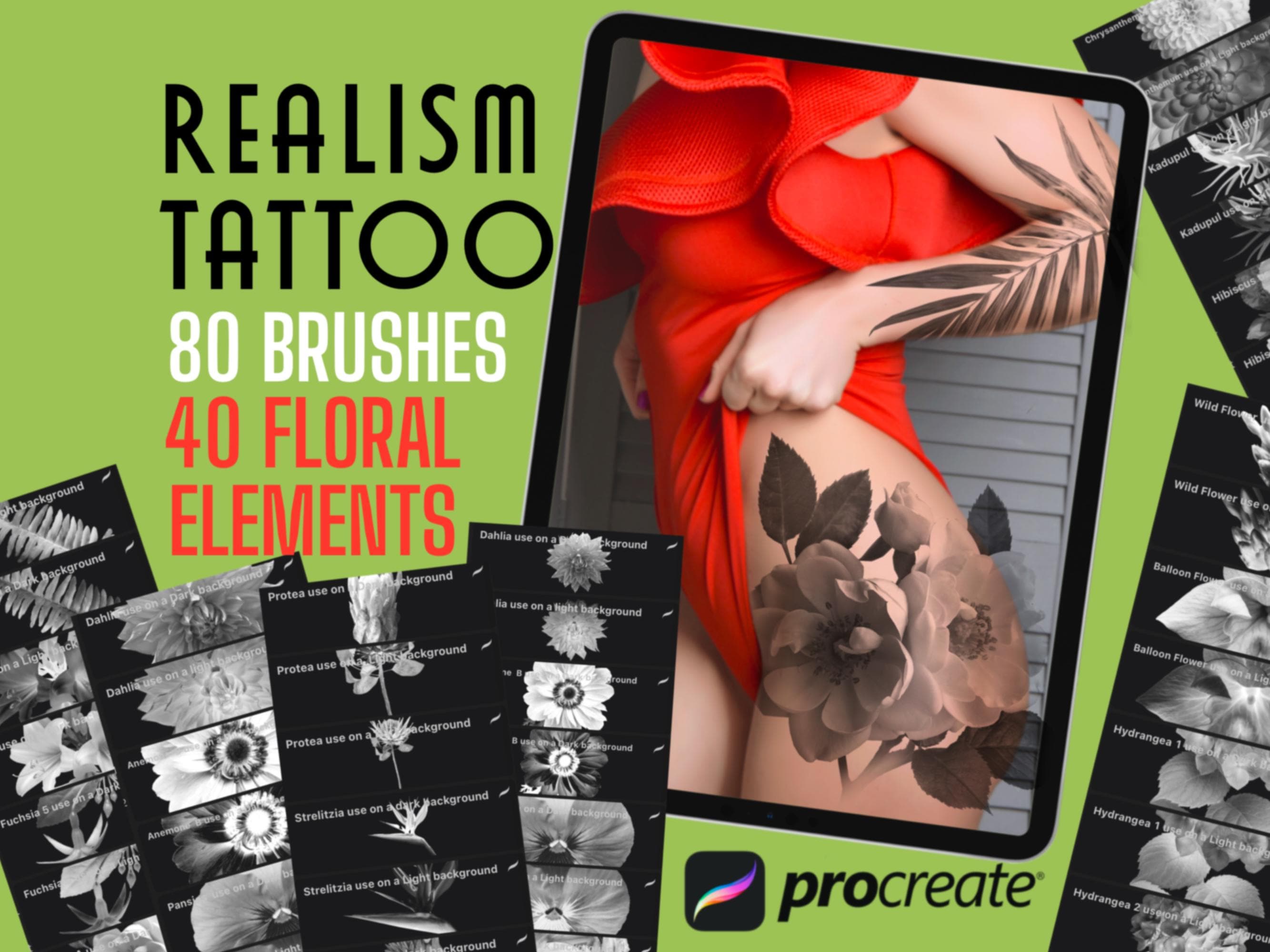 Procreate Brushes Realism Flowers Botanical Tattoo Brush Set - Etsy