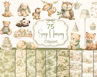 Watercolor Sage Nursery Clipart Set  (Commercial Use)