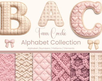 Alfabeto PNG de hilo de crochet sintético (uso comercial)