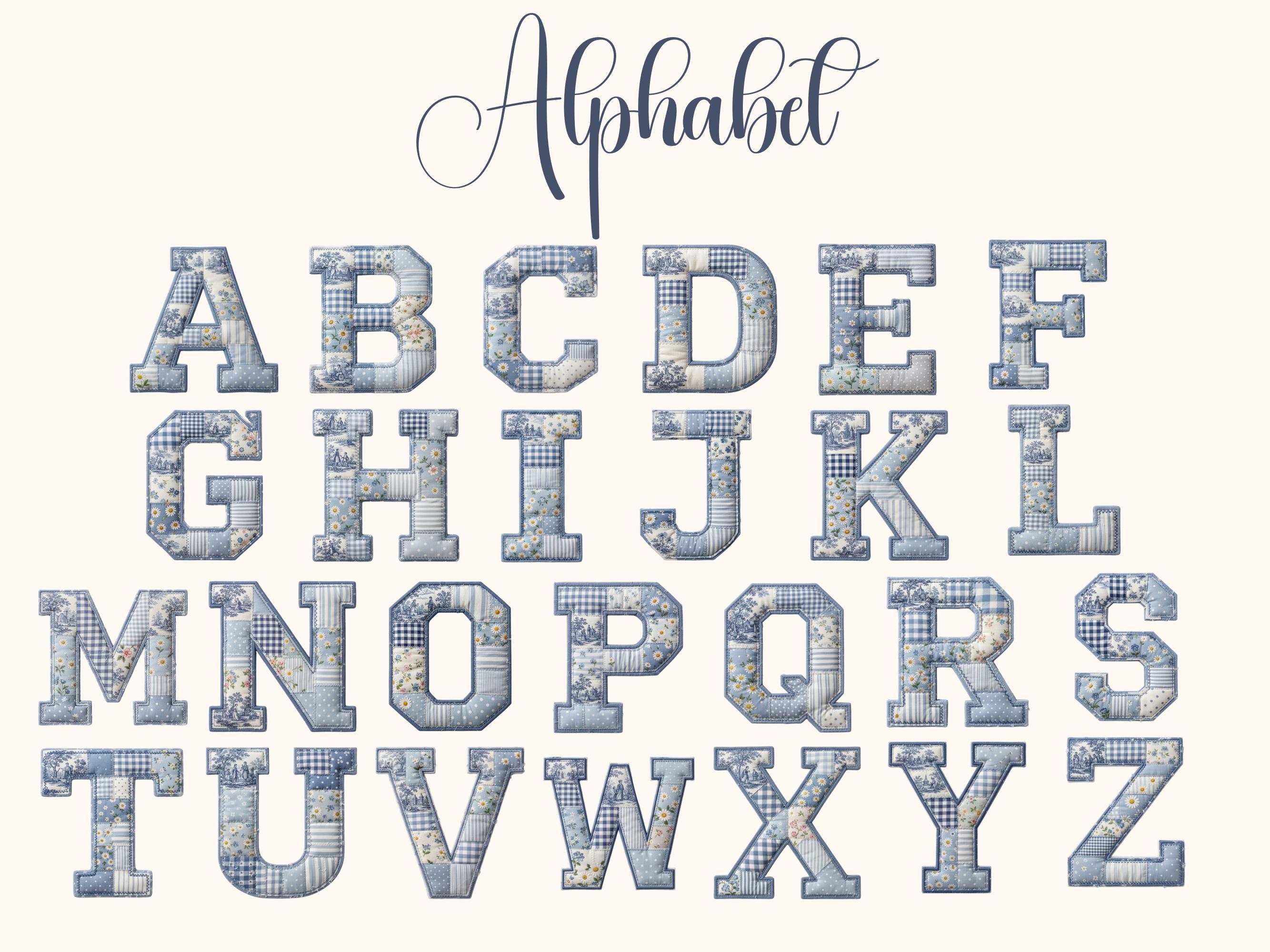 Blue Toile Patchwork Alphabet PNG Bundle (commercial Use) - Etsy