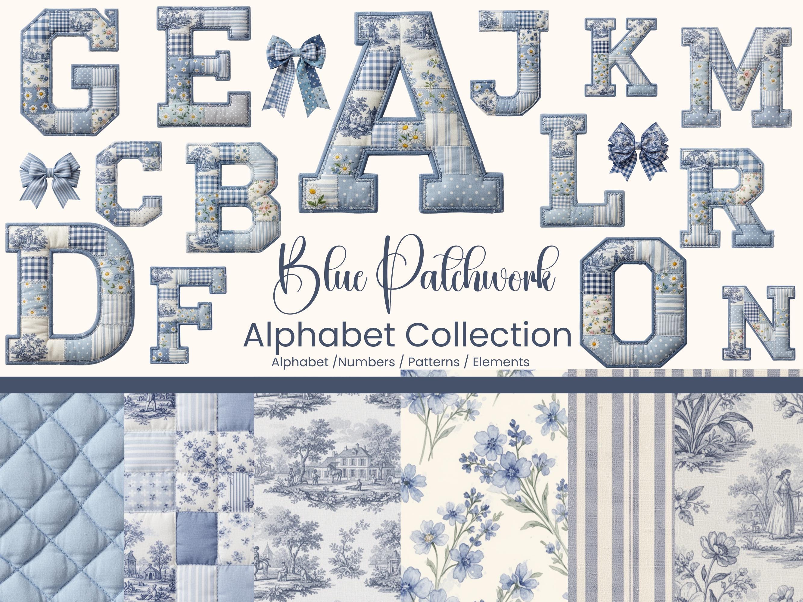 Blue Toile Patchwork Alphabet PNG Bundle (commercial Use) - Etsy