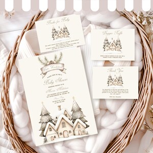 Winter Wonderland Baby Shower Bundle, Baby It&#39;s Cold Outside Shower Games, Woodland Shower Invite, Pine Shower Decorations