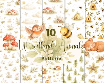 Conjunto de patrones sin costuras de animales del bosque bebés (uso comercial)